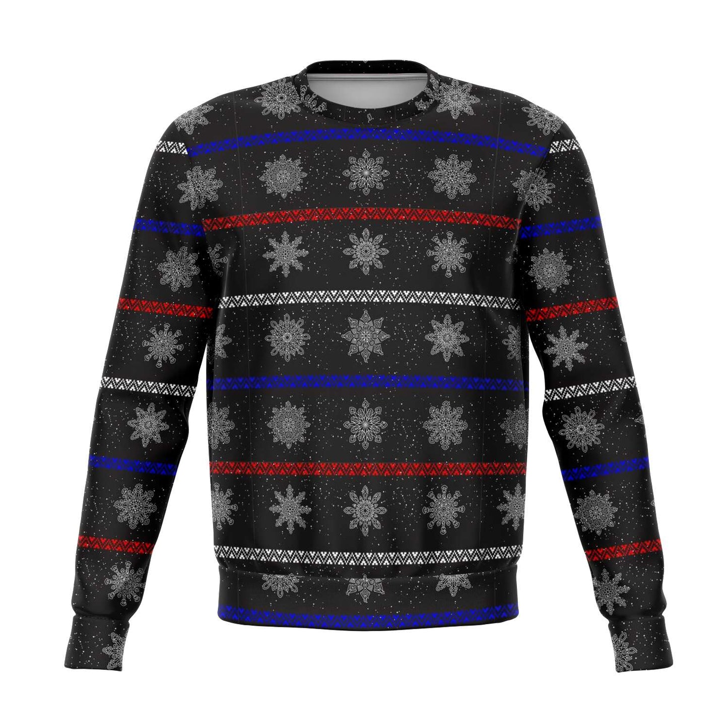 65 MCMLXV Unisex Black Christmas Snowflakes Sweater Stripe Print Sweatshirt - 65mcmlxv