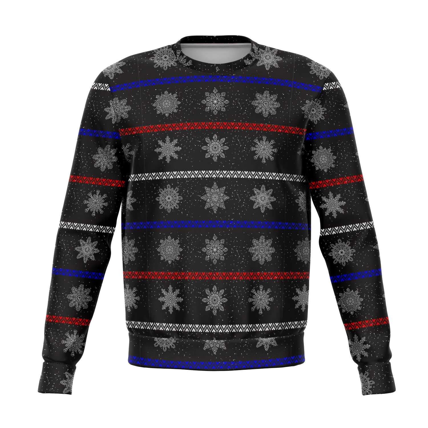 65 MCMLXV Unisex Black Christmas Snowflakes Sweater Stripe Print Sweatshirt - 65mcmlxv