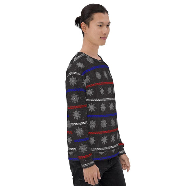 65 MCMLXV Unisex Black Christmas Snowflakes Sweater Stripe Print Sweatshirt - 65mcmlxv
