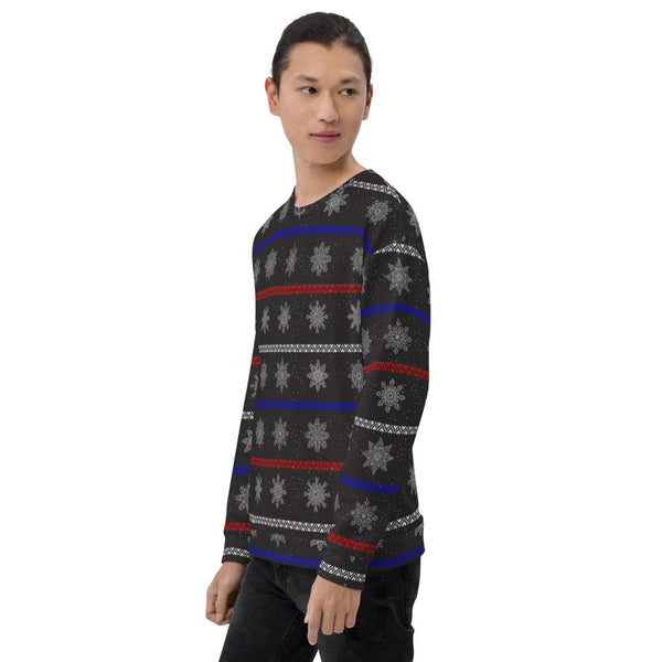 65 MCMLXV Unisex Black Christmas Snowflakes Sweater Stripe Print Sweatshirt - 65mcmlxv