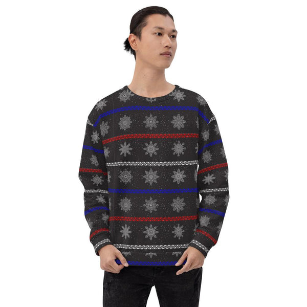 65 MCMLXV Unisex Black Christmas Snowflakes Sweater Stripe Print Sweatshirt - 65mcmlxv