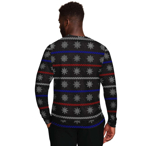 65 MCMLXV Unisex Black Christmas Snowflakes Sweater Stripe Print Sweatshirt - 65mcmlxv