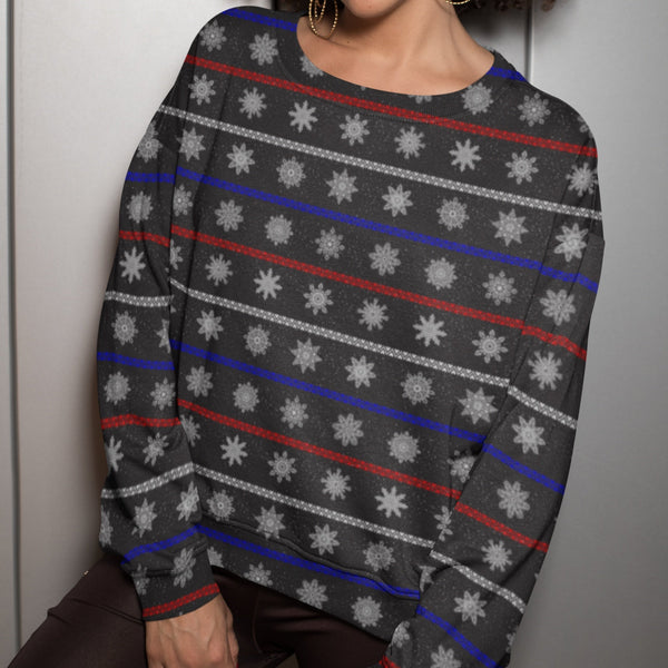 65 MCMLXV Unisex Black Christmas Snowflakes Sweater Stripe Print Sweatshirt - 65mcmlxv