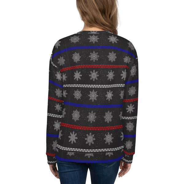 65 MCMLXV Unisex Black Christmas Snowflakes Sweater Stripe Print Sweatshirt - 65mcmlxv