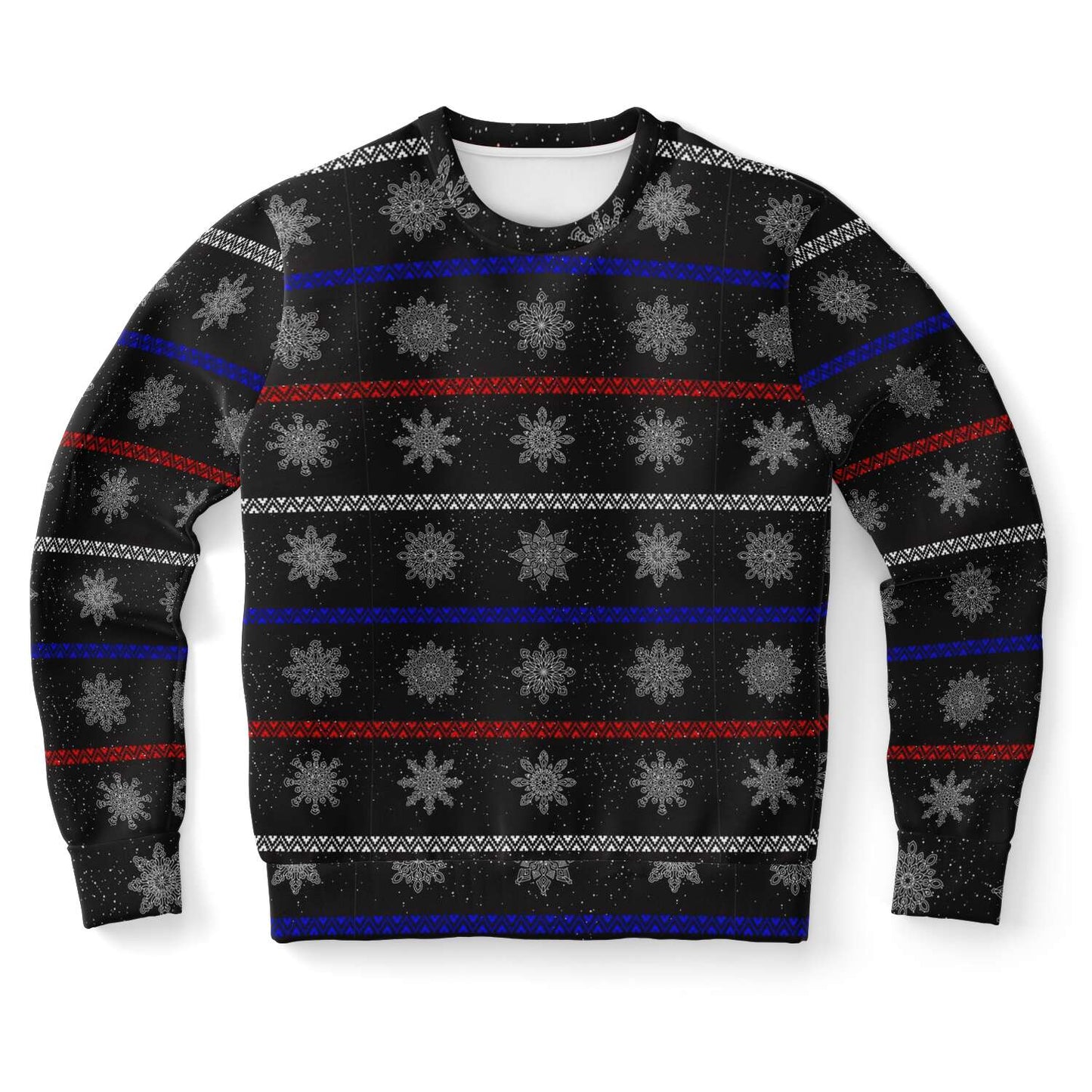 65 MCMLXV Unisex Black Christmas Snowflakes Sweater Stripe Print Sweatshirt - 65mcmlxv