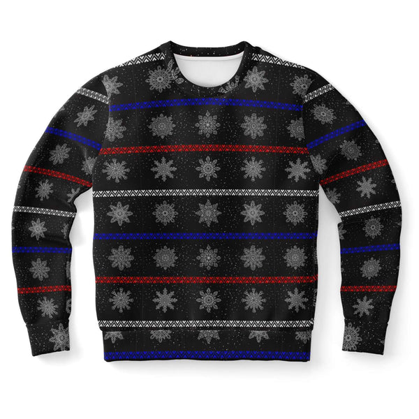 65 MCMLXV Unisex Black Christmas Snowflakes Sweater Stripe Print Sweatshirt - 65mcmlxv