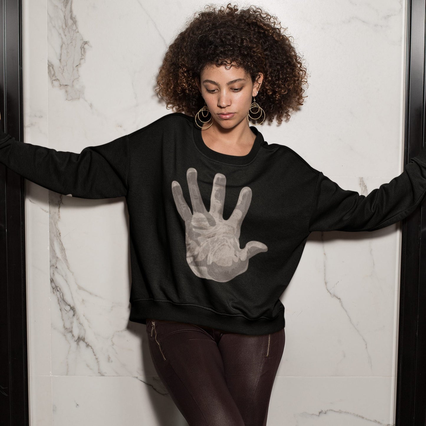 65 MCMLXV Unisex Black Giant Open Hand Print Sweatshirt - 65mcmlxv