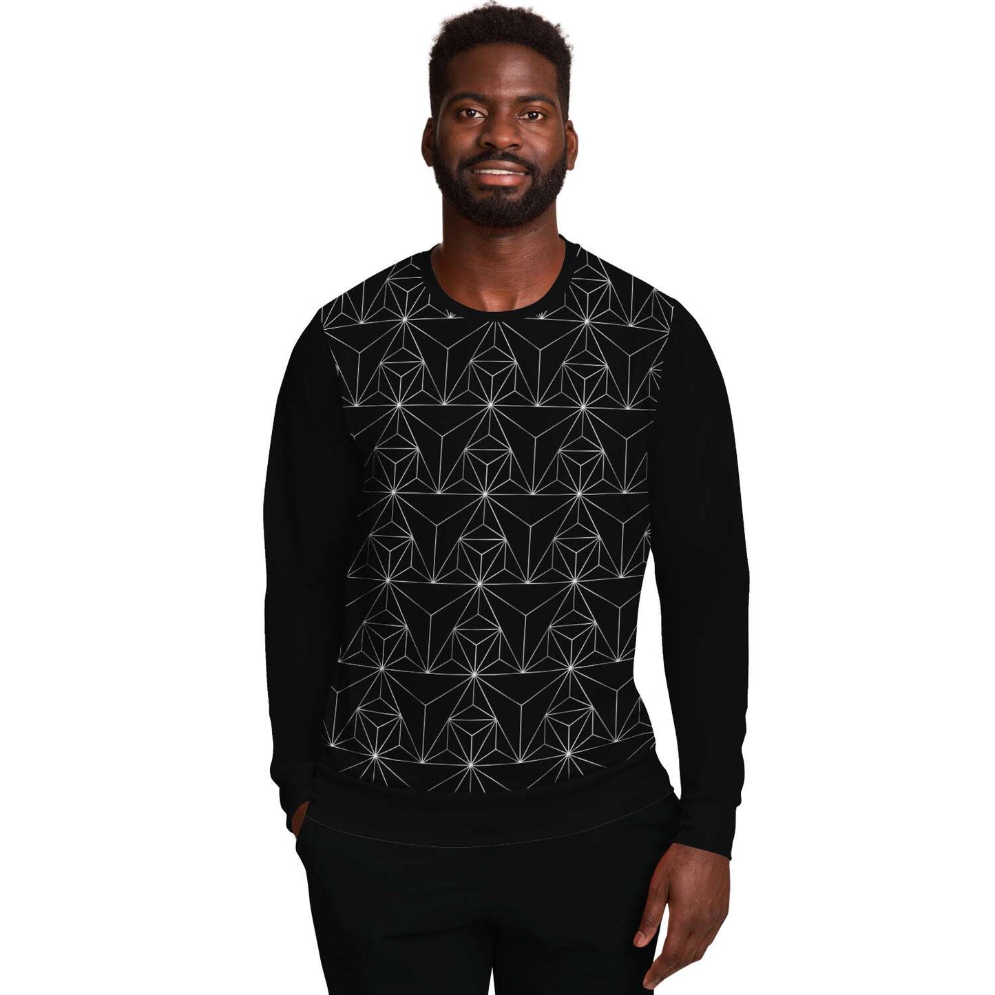 65 MCMLXV Unisex Black Optical Geometric Grid Print Sweatshirt - 65mcmlxv