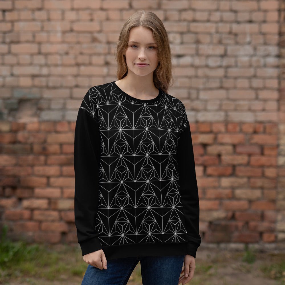 65 MCMLXV Unisex Black Optical Geometric Grid Print Sweatshirt - 65mcmlxv