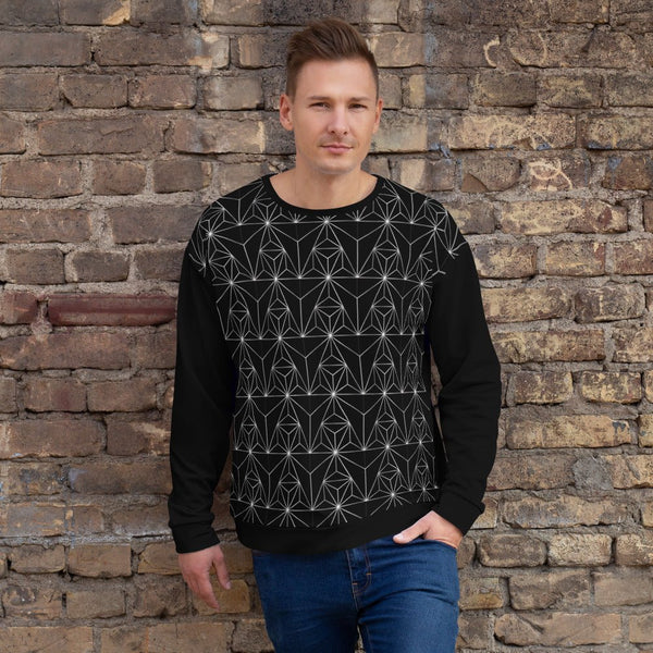 65 MCMLXV Unisex Black Optical Geometric Grid Print Sweatshirt - 65mcmlxv