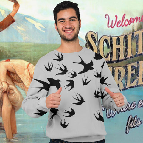 65 MCMLXV Unisex Black Swallows Print Sweatshirt - 65mcmlxv