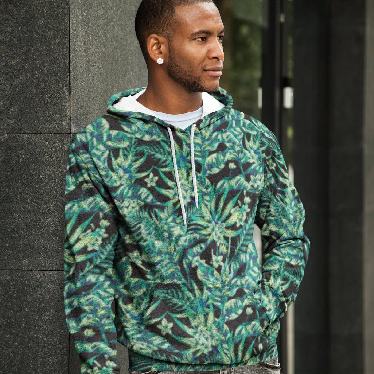 65 MCMLXV Unisex Black Tonal Tropical Print Pull - over Hoodie - 65mcmlxv