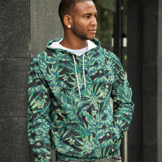 65 MCMLXV Unisex Black Tonal Tropical Print Pull - over Hoodie - 65mcmlxv