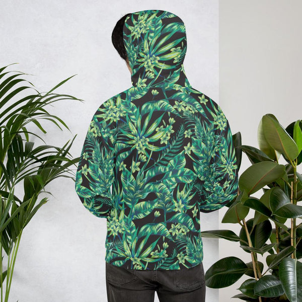 65 MCMLXV Unisex Black Tonal Tropical Print Pull - over Hoodie - 65mcmlxv