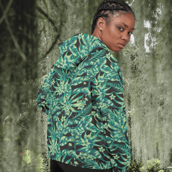65 MCMLXV Unisex Black Tonal Tropical Print Pull - over Hoodie - 65mcmlxv