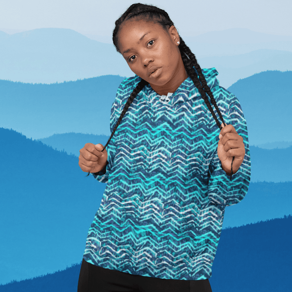 65 MCMLXV Unisex Blue Batik Chevron Print Pull - over Hoodie - 65mcmlxv
