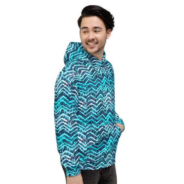 65 MCMLXV Unisex Blue Batik Chevron Print Pull - over Hoodie - 65mcmlxv