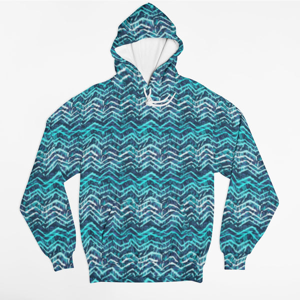 65 MCMLXV Unisex Blue Batik Chevron Print Pull - over Hoodie - 65mcmlxv