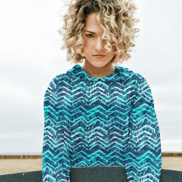 65 MCMLXV Unisex Blue Batik Chevron Print Pull - over Hoodie - 65mcmlxv