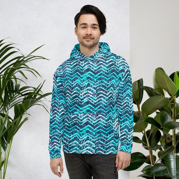 65 MCMLXV Unisex Blue Batik Chevron Print Pull - over Hoodie - 65mcmlxv