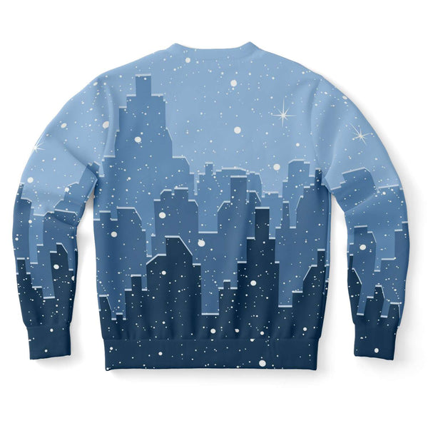 65 MCMLXV Unisex Blue Snowy Winter Cityscape Print Sweatshirt - 65mcmlxv