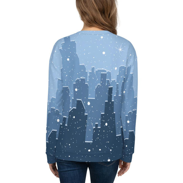 65 MCMLXV Unisex Blue Snowy Winter Cityscape Print Sweatshirt - 65mcmlxv