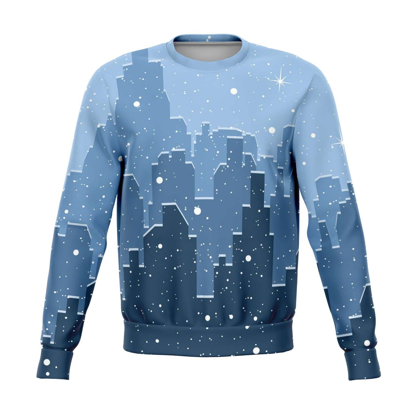 65 MCMLXV Unisex Blue Snowy Winter Cityscape Print Sweatshirt - 65mcmlxv