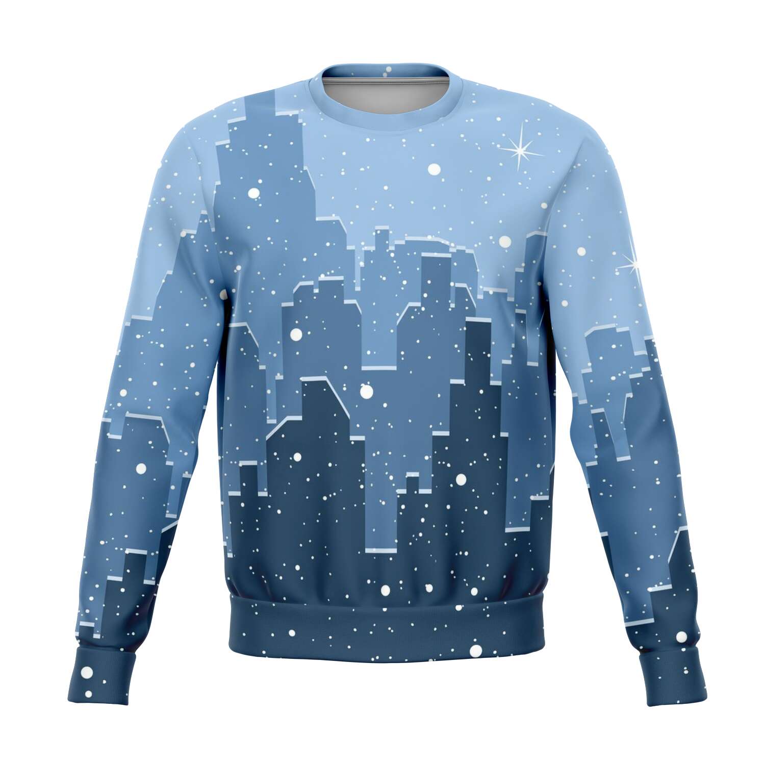 65 MCMLXV Unisex Blue Snowy Winter Cityscape Print Sweatshirt - 65mcmlxv