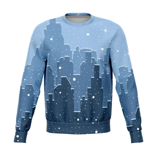 65 MCMLXV Unisex Blue Snowy Winter Cityscape Print Sweatshirt - 65mcmlxv