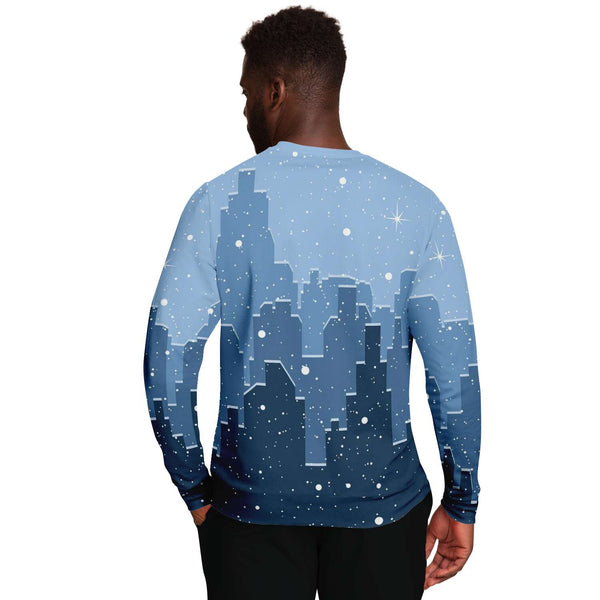 65 MCMLXV Unisex Blue Snowy Winter Cityscape Print Sweatshirt - 65mcmlxv
