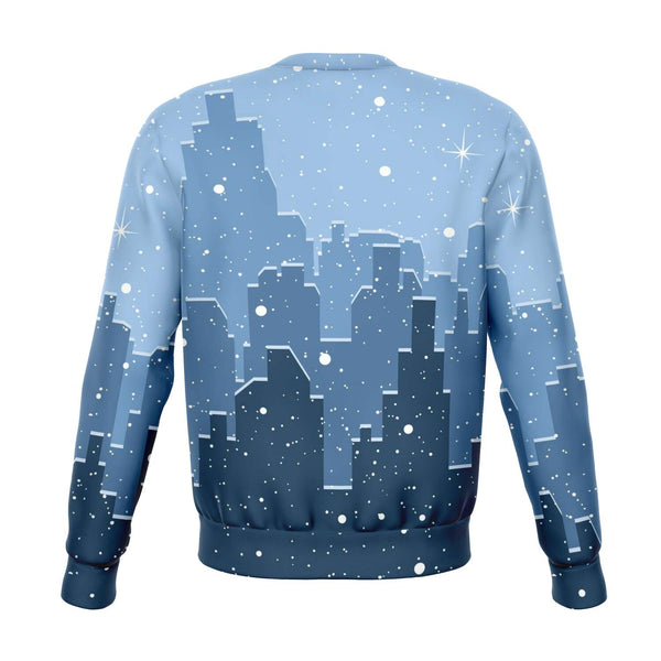 65 MCMLXV Unisex Blue Snowy Winter Cityscape Print Sweatshirt - 65mcmlxv