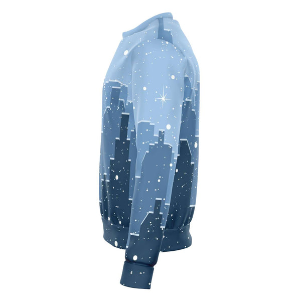 65 MCMLXV Unisex Blue Snowy Winter Cityscape Print Sweatshirt - 65mcmlxv