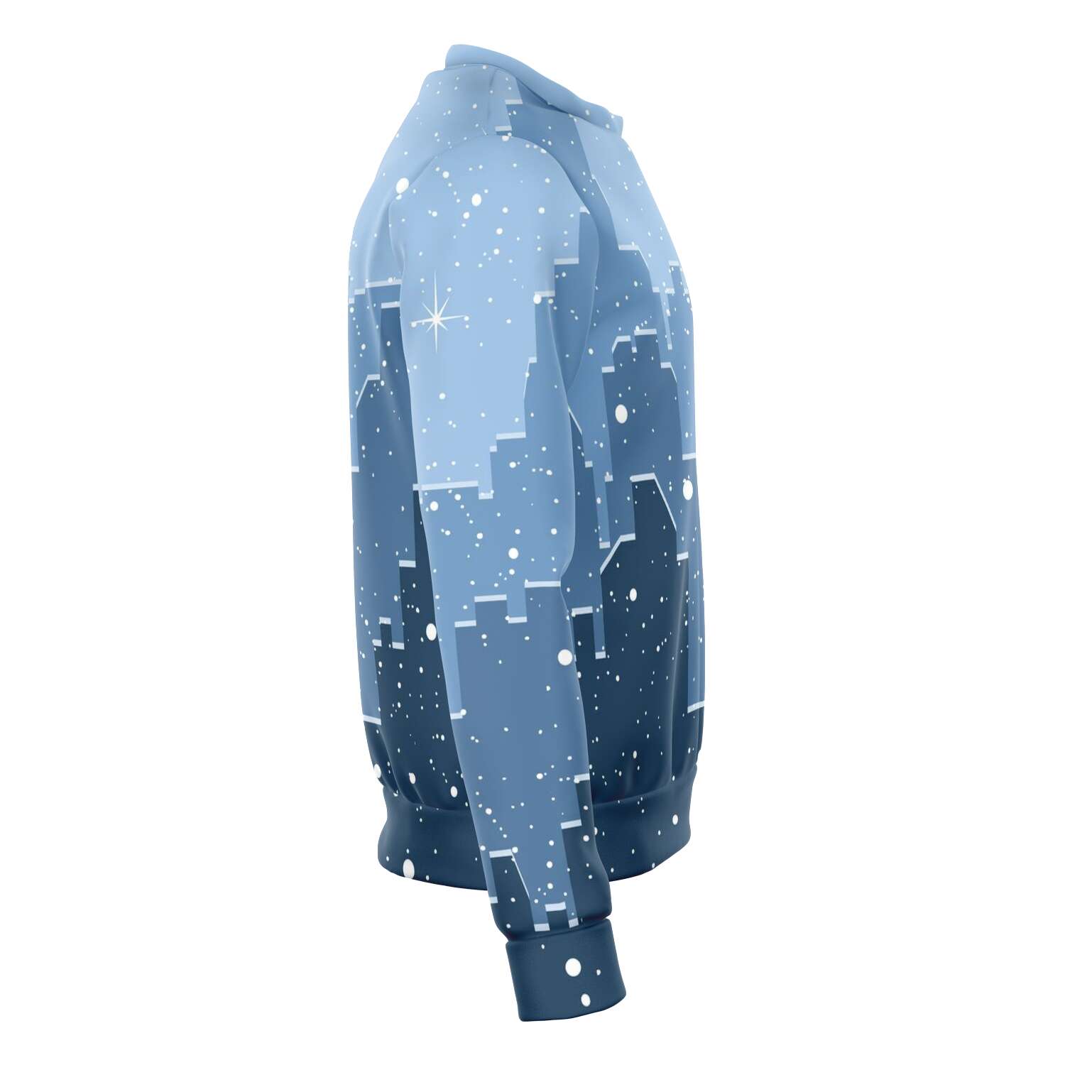 65 MCMLXV Unisex Blue Snowy Winter Cityscape Print Sweatshirt - 65mcmlxv