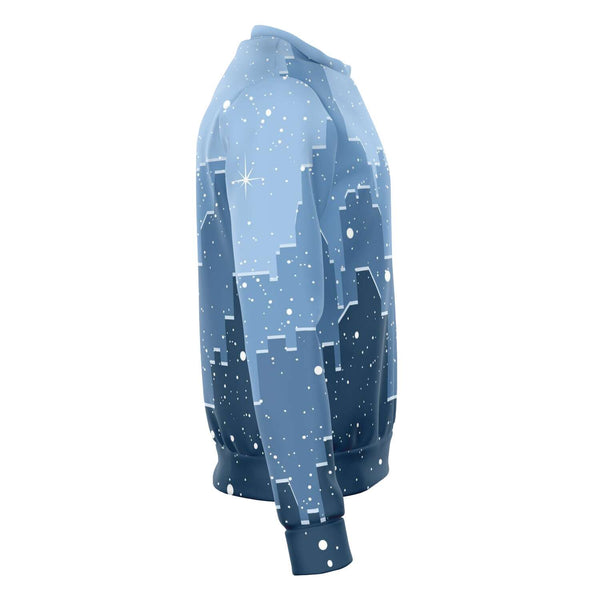 65 MCMLXV Unisex Blue Snowy Winter Cityscape Print Sweatshirt - 65mcmlxv
