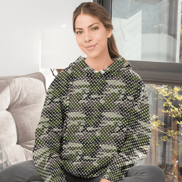65 MCMLXV Unisex Camouflage & Polka Dot Print Fleece Pull - over Hoodie - 65mcmlxv