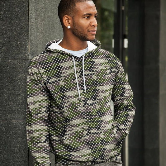65 MCMLXV Unisex Camouflage & Polka Dot Print Fleece Pull - over Hoodie - 65mcmlxv