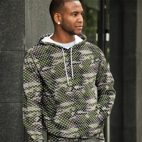 65 MCMLXV Unisex Camouflage & Polka Dot Print Fleece Pull - over Hoodie - 65mcmlxv
