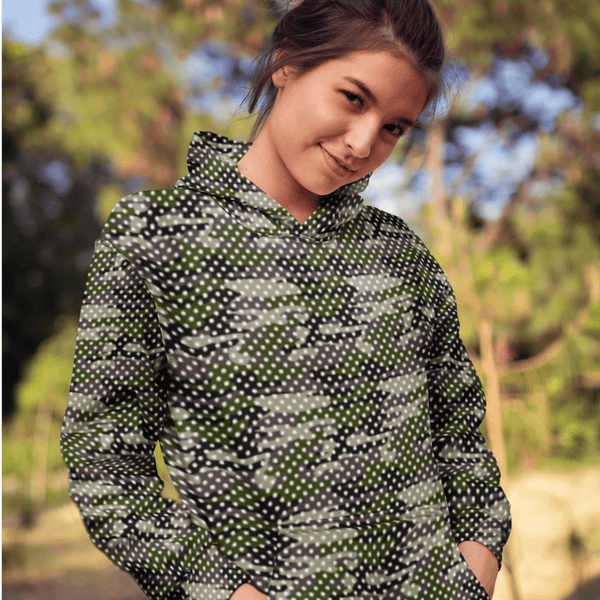 65 MCMLXV Unisex Camouflage & Polka Dot Print Fleece Pull - over Hoodie - 65mcmlxv