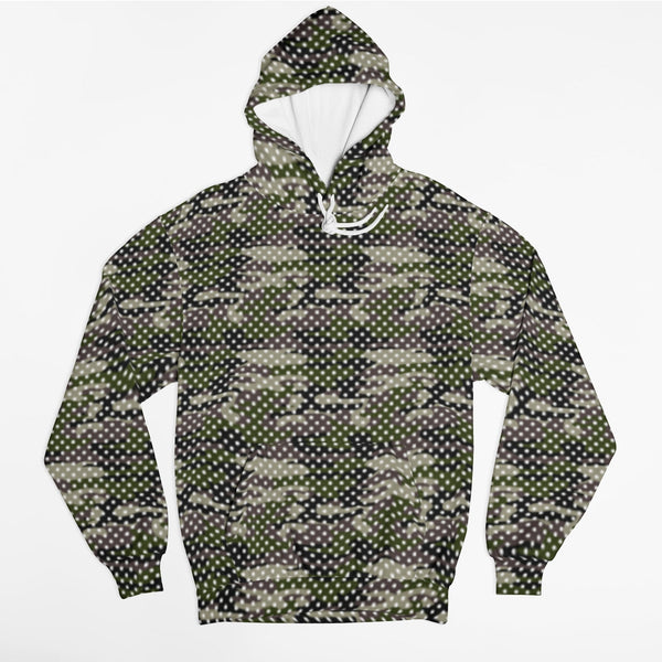 65 MCMLXV Unisex Camouflage & Polka Dot Print Fleece Pull - over Hoodie - 65mcmlxv
