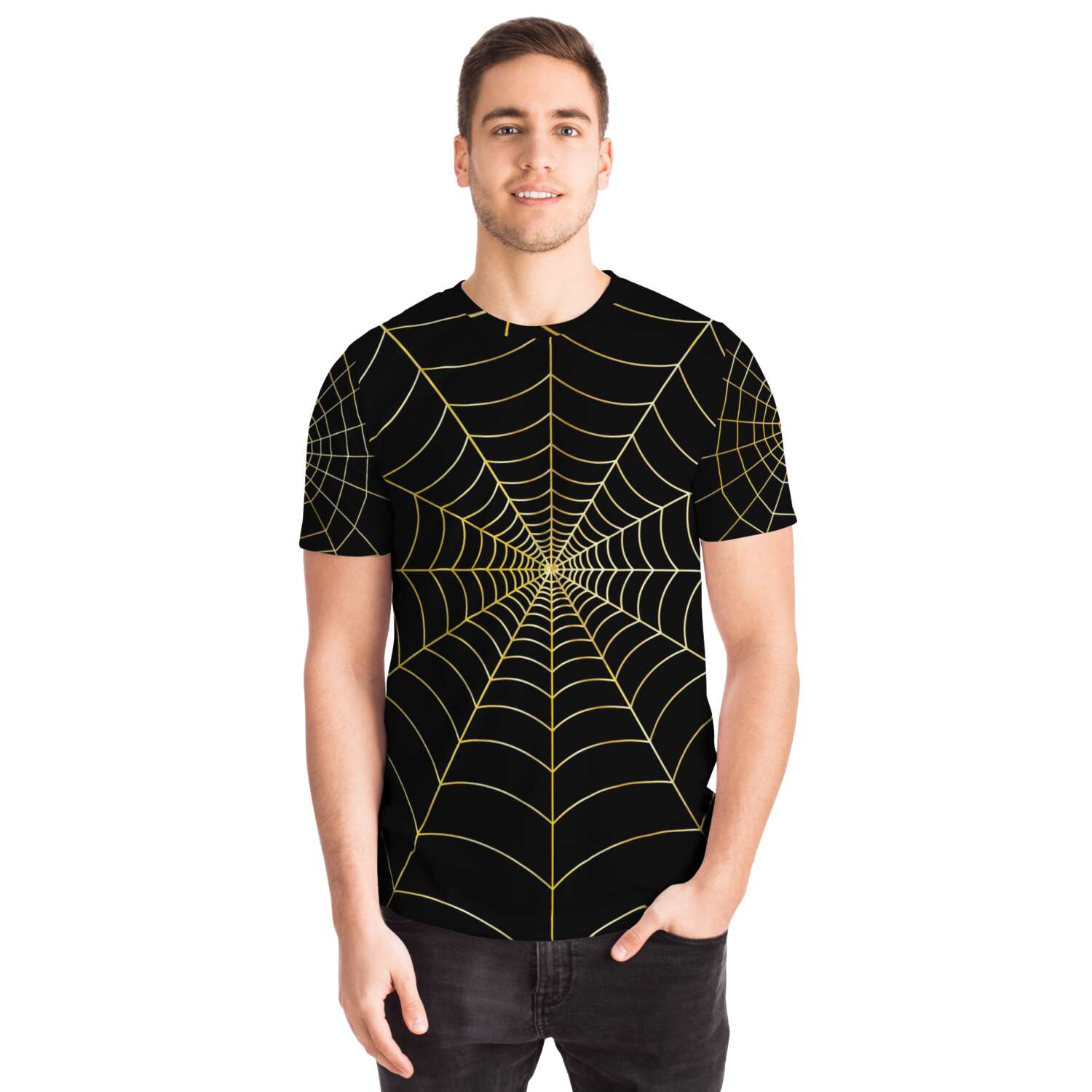 65 MCMLXV Unisex Cosplay Black Golden Spider Web T-Shirt - 65mcmlxv