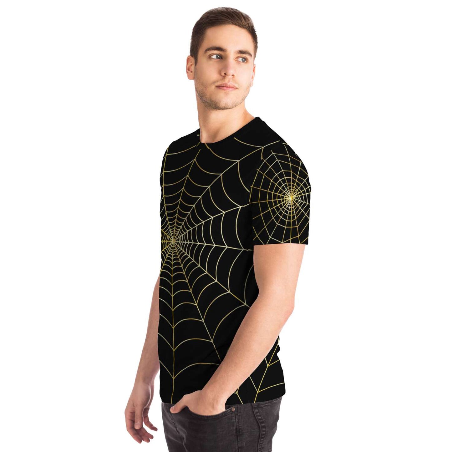 65 MCMLXV Unisex Cosplay Black Golden Spider Web T-Shirt - 65mcmlxv