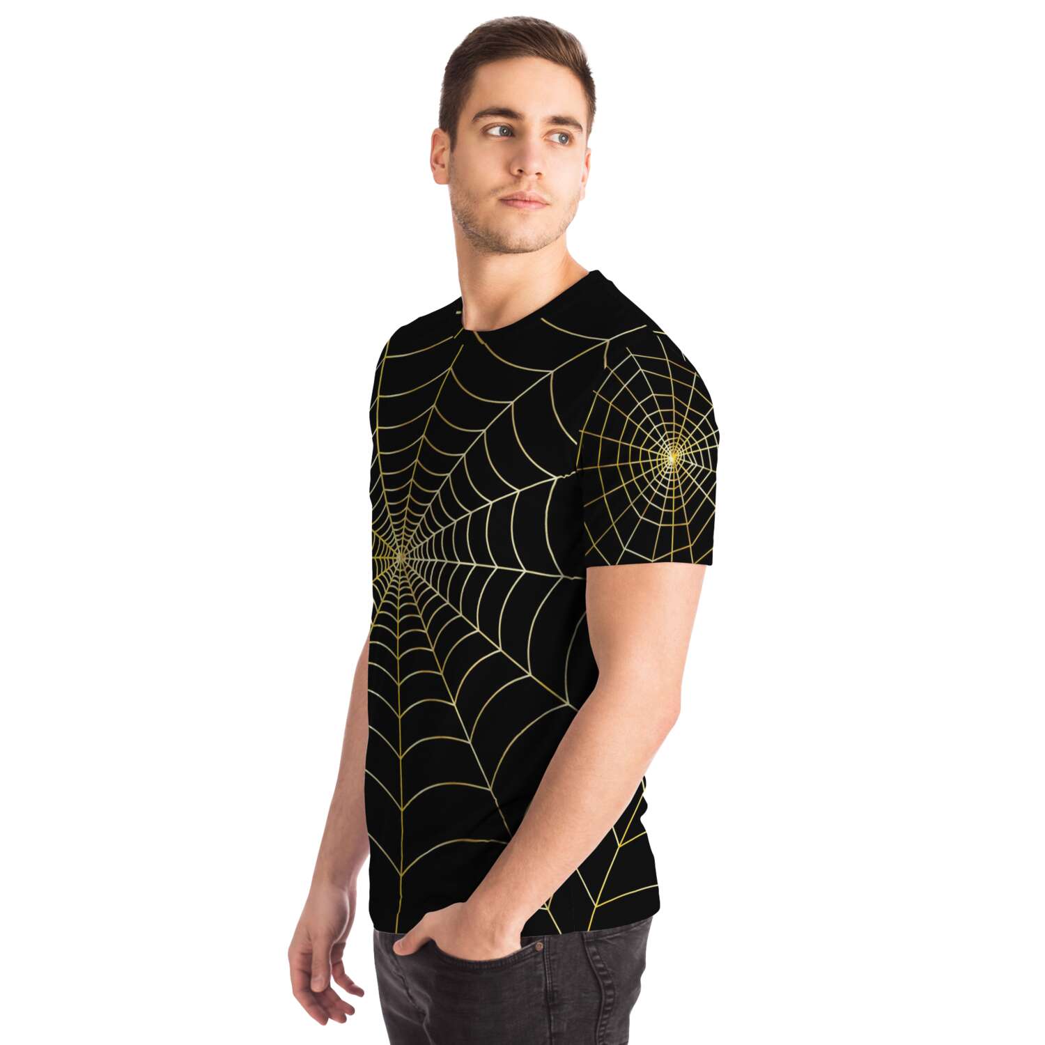 65 MCMLXV Unisex Cosplay Black Golden Spider Web T-Shirt - 65mcmlxv