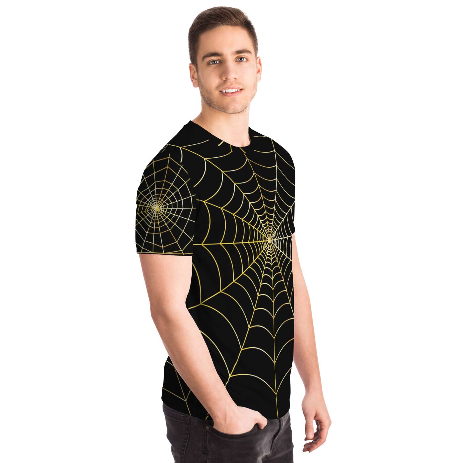 65 MCMLXV Unisex Cosplay Black Golden Spider Web T-Shirt - 65mcmlxv