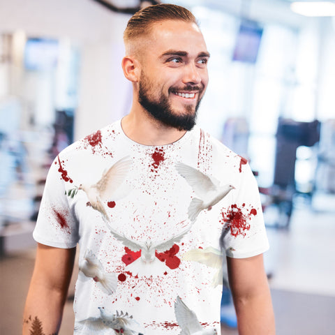 65 MCMLXV Unisex Cosplay Bloody White Doves of Peace Print T-Shirt - 65mcmlxv