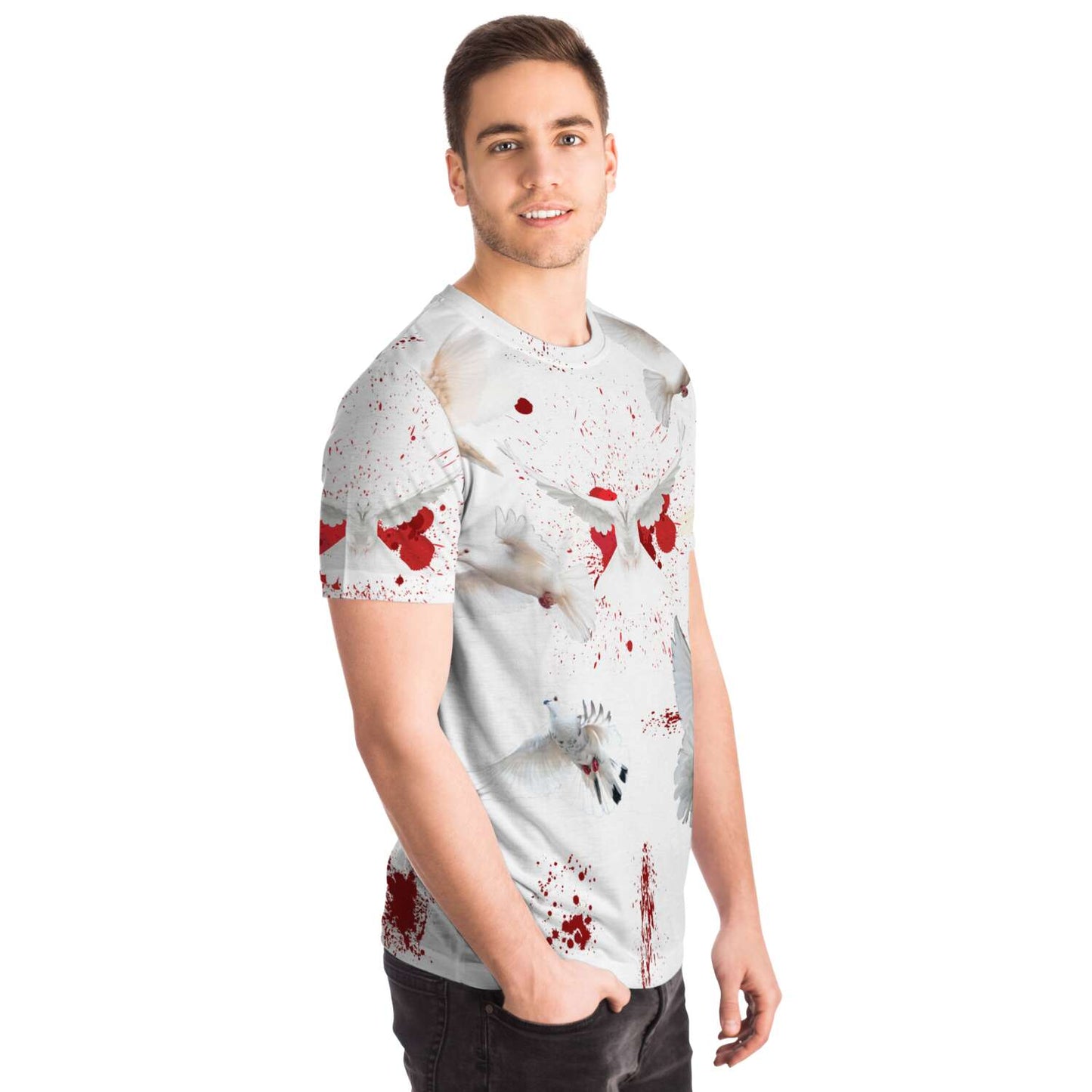65 MCMLXV Unisex Cosplay Bloody White Doves of Peace Print T-Shirt - 65mcmlxv