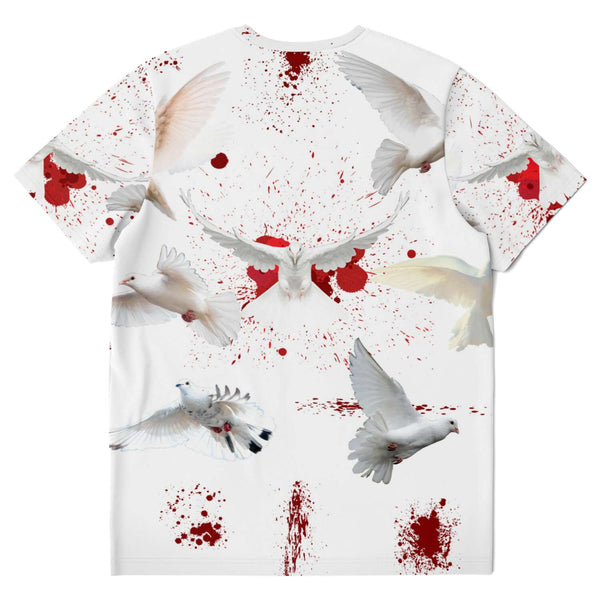 65 MCMLXV Unisex Cosplay Bloody White Doves of Peace Print T-Shirt - 65mcmlxv