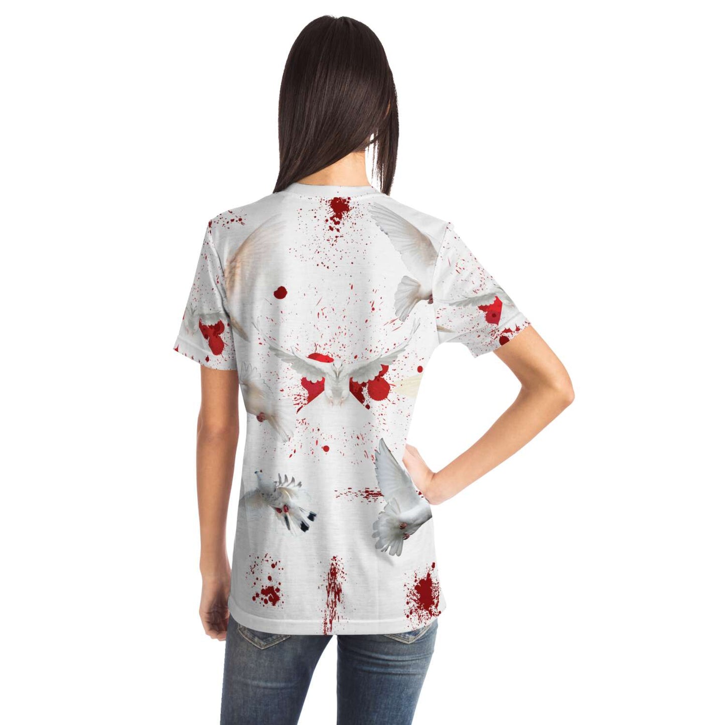 65 MCMLXV Unisex Cosplay Bloody White Doves of Peace Print T-Shirt - 65mcmlxv