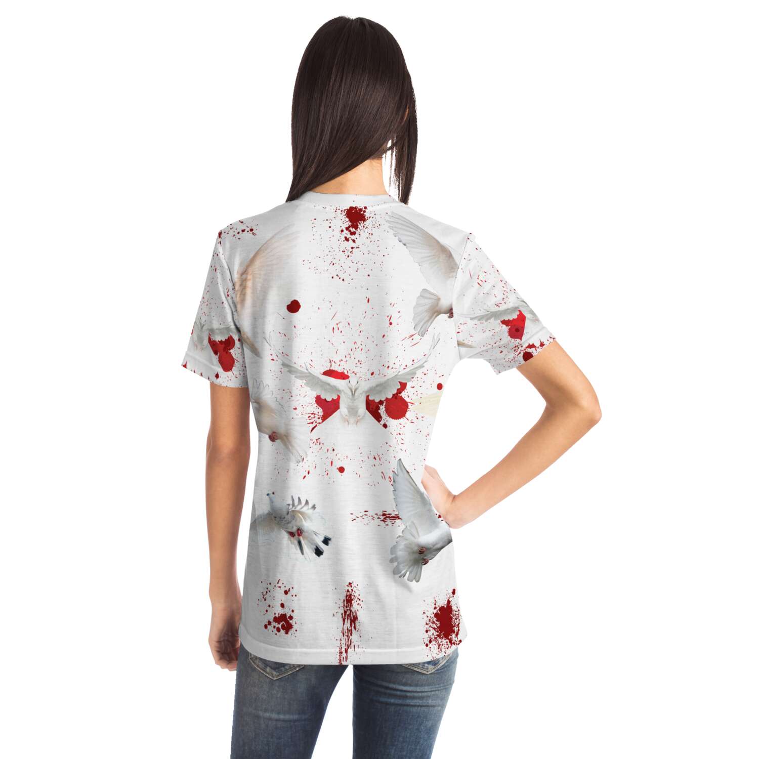 65 MCMLXV Unisex Cosplay Bloody White Doves of Peace Print T-Shirt - 65mcmlxv