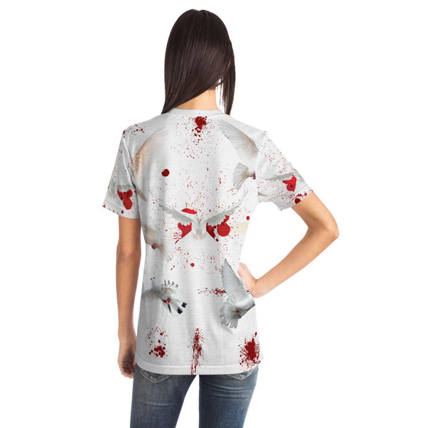 65 MCMLXV Unisex Cosplay Bloody White Doves of Peace Print T-Shirt - 65mcmlxv