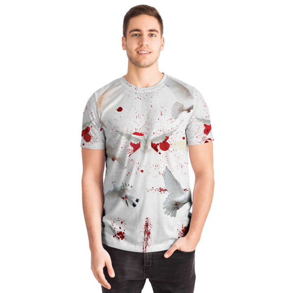 65 MCMLXV Unisex Cosplay Bloody White Doves of Peace Print T-Shirt - 65mcmlxv